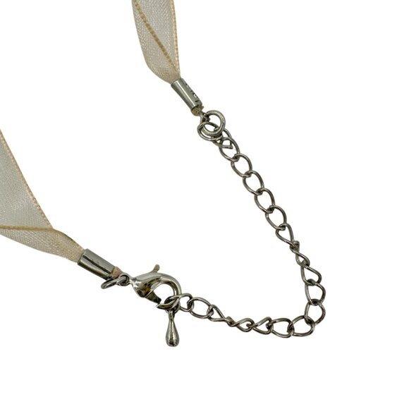 Handcrafted Fused Glass Necklace Earrings Set Blue Abstract Design Sheer Ribbon - Picture 9 of 13